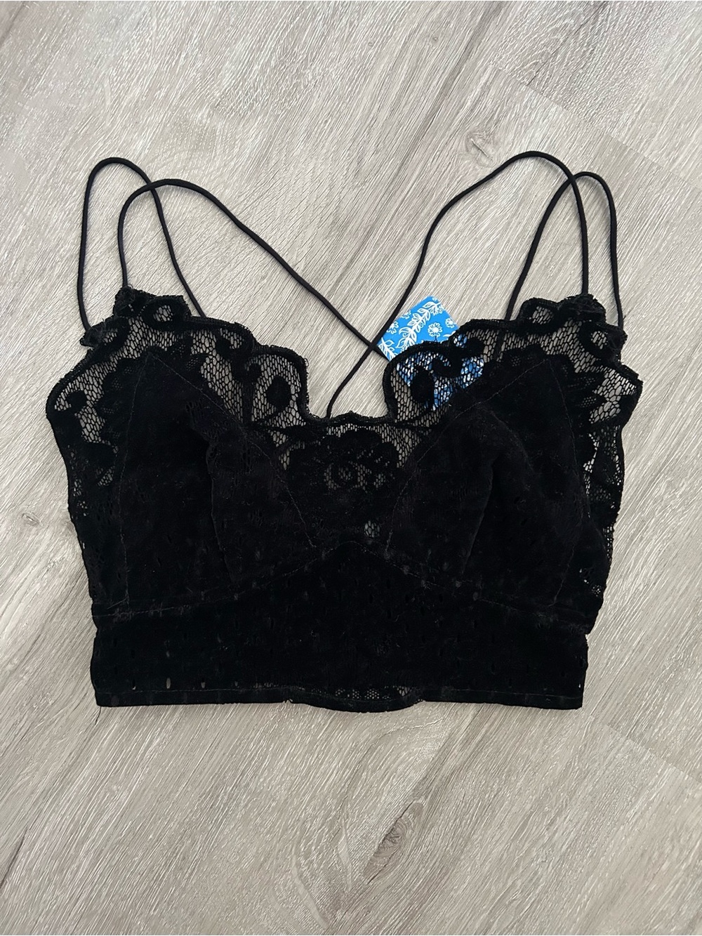 Free People Black Lace Velvet Bralette Crop Top
